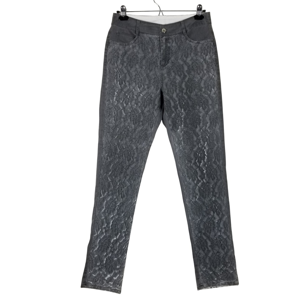 Joseph Ribkoff Lace Overlay Pants Womens 8 Gray Slim Leg Dressy Trousers